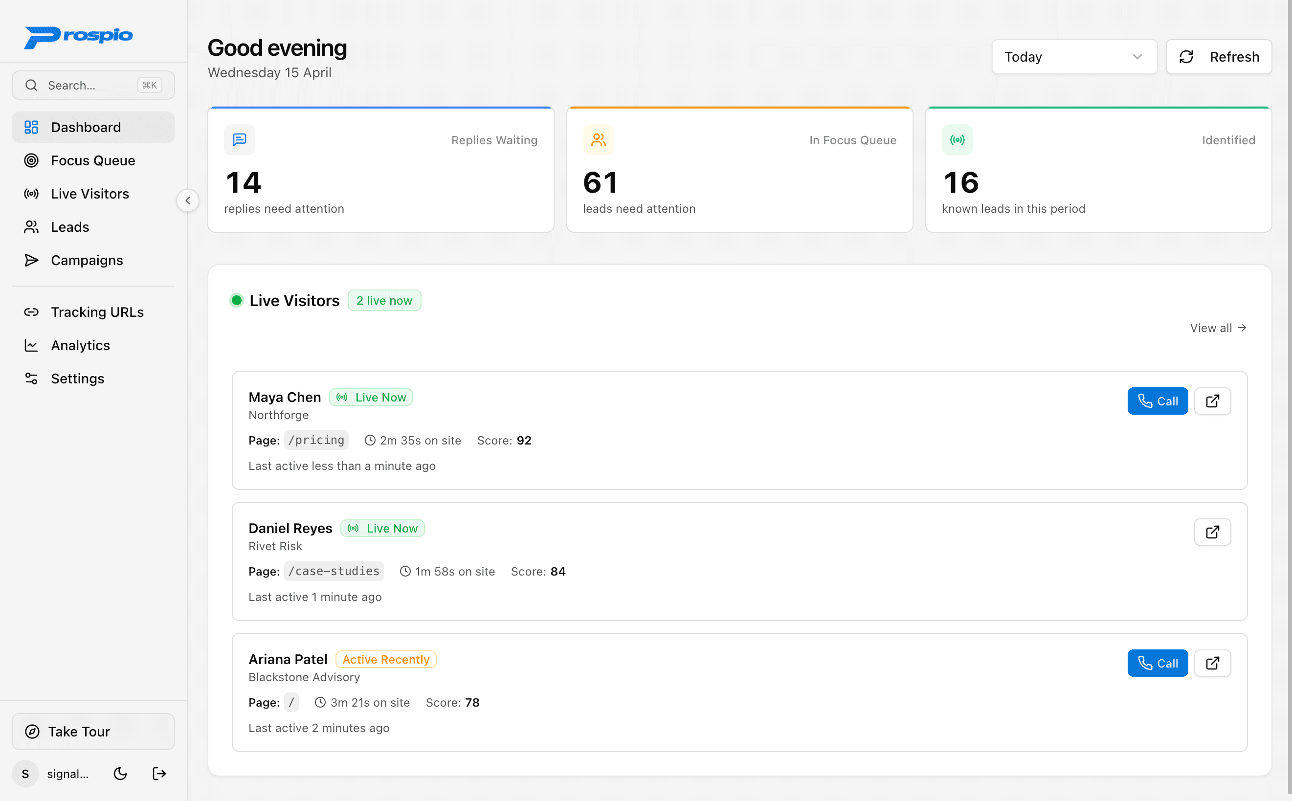 Prospio buyer intent dashboard